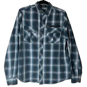Eighty Eight Platinum Blue Plaid Boyfriend Button Down Shirt Size S